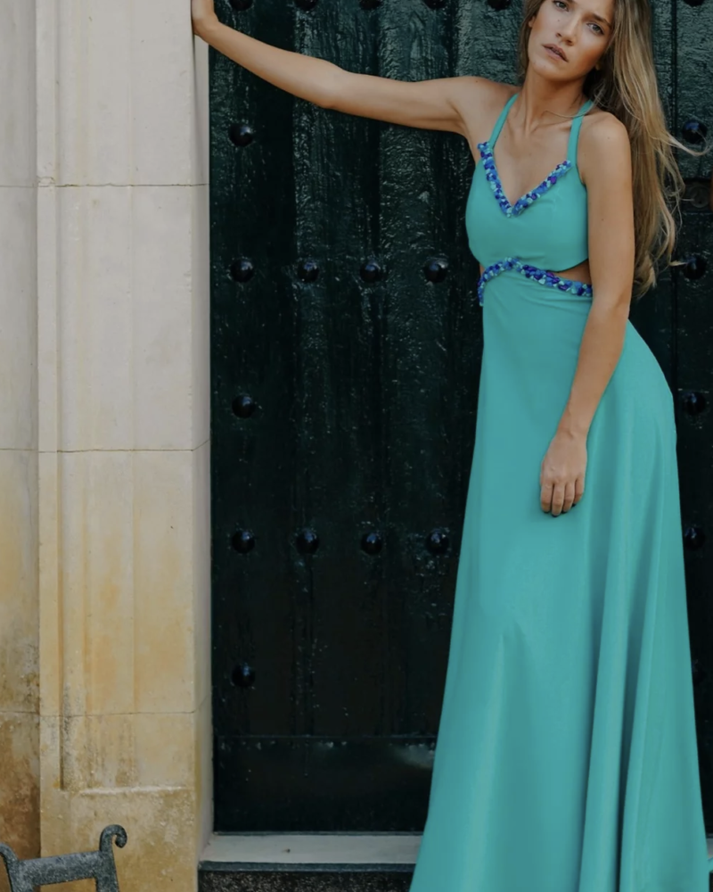 VESTIDO PEDRERÍA AGUAMARINA